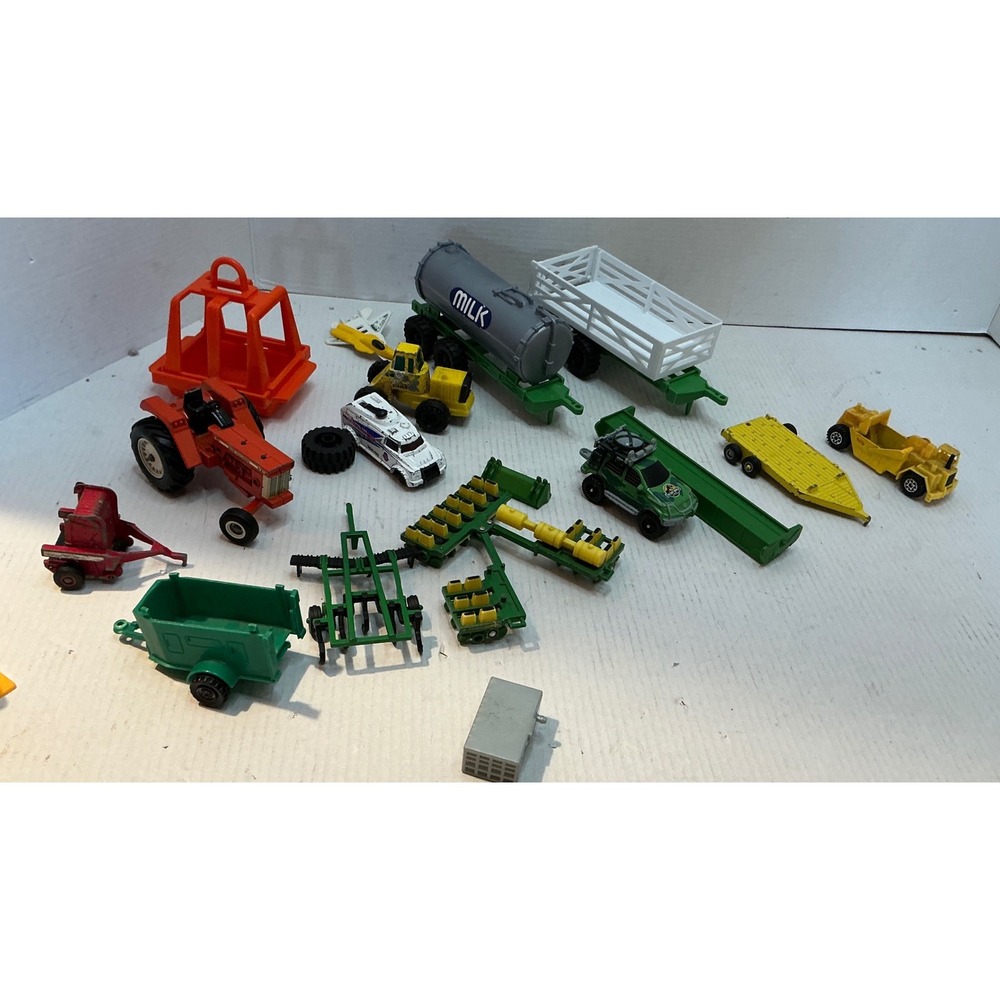 Vintage Toy Vehicle Lot Farm Tractors Trailers Construction Equipment 15+ Pieces